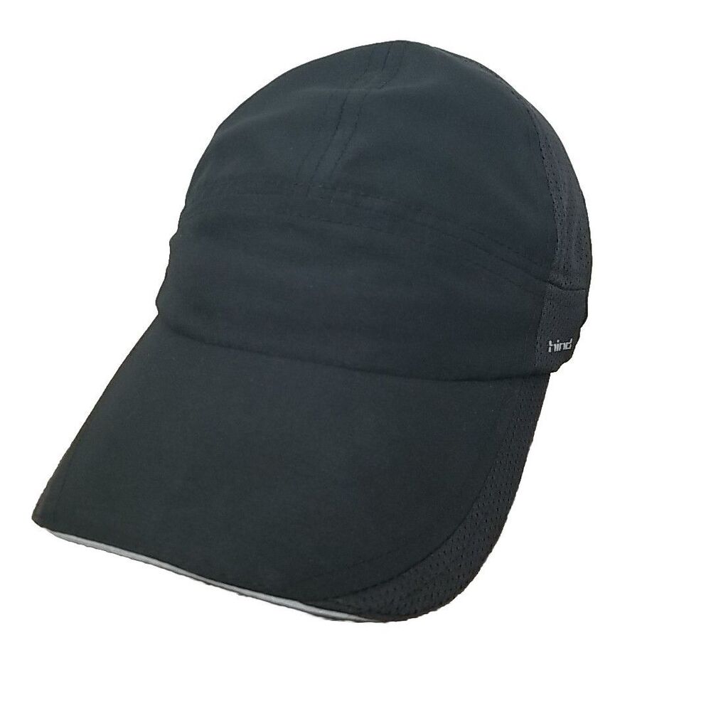 Hind 5 Panel Running Strap Back Hat Black Adjustable Cycle Walk Jog Hike Cap